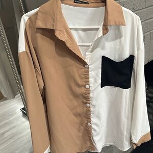 Modern Tan and White Color-Block Casual Shirt